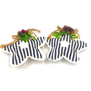 Farmhouse Black/White Plaid Star Ornament Bundle Set of 2